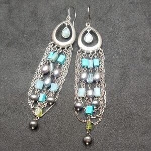 Chic Silver and Turquoise Beaded Earrings